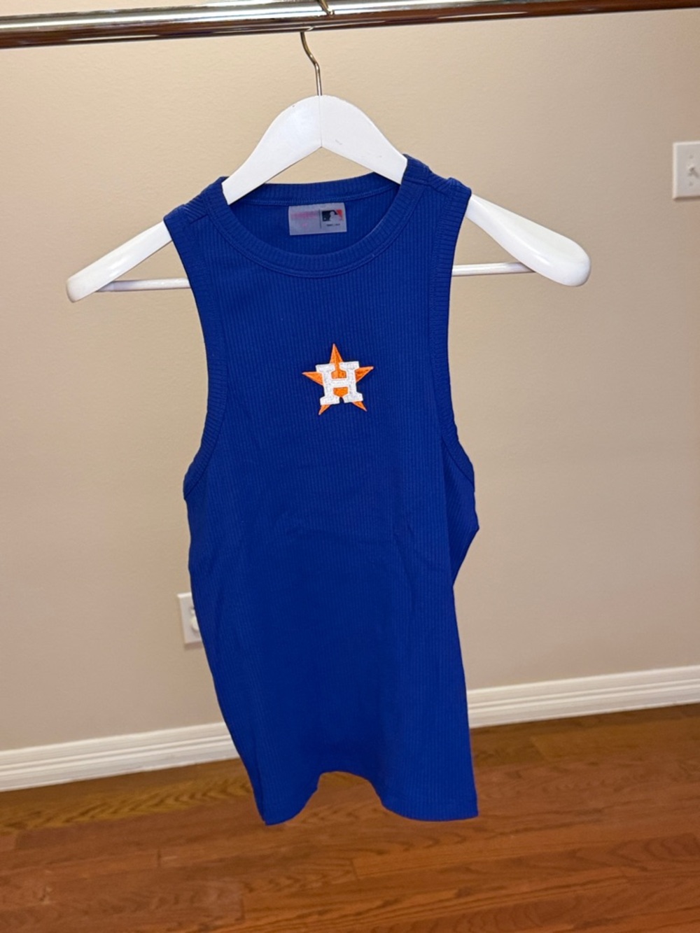 Kids Royal Blue Ribbed Tank Top with Orange Star Patch